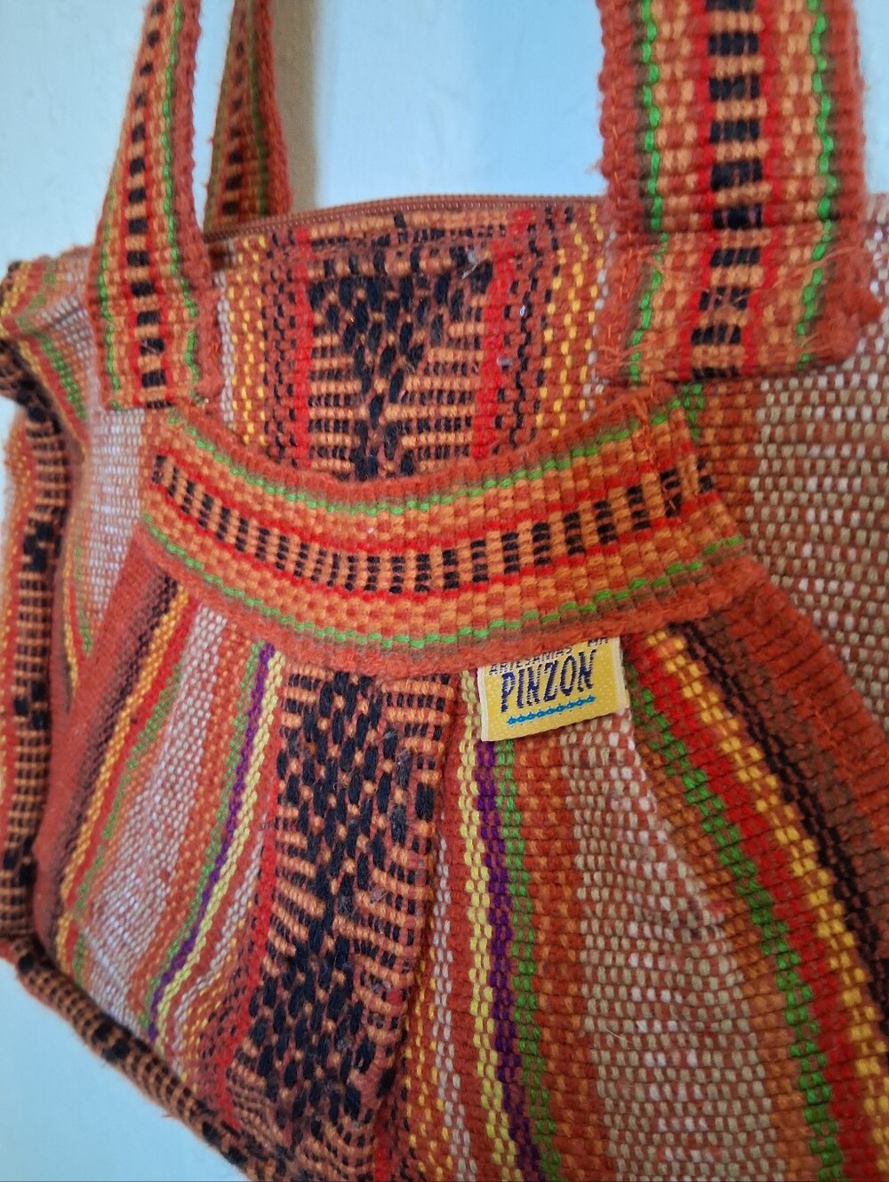 Vintage Woven Boho Orange Yellow Green Striped Shoulder Bag